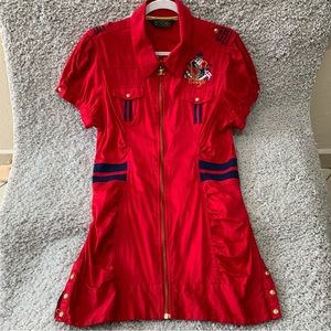 VINTAGE Y2K COOGI Red Military Nautical Zip Front Dress Size XLarge Retro